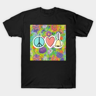 Peace Love Handbells Easter Pastel Flower Pattern T-Shirt